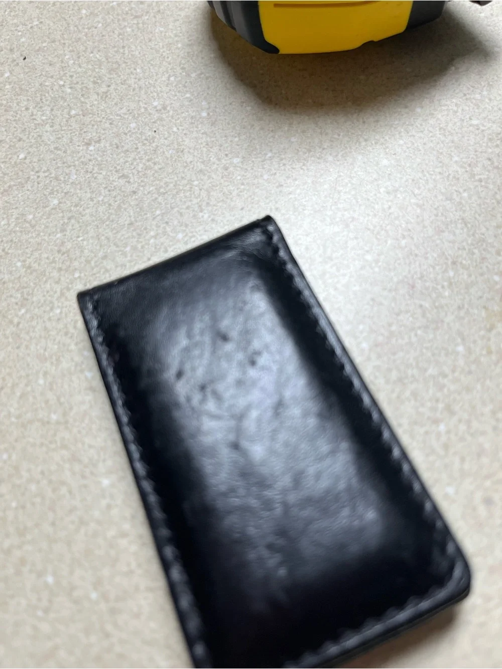 Black Leather Money Clip with Gold Tone Mickey Button